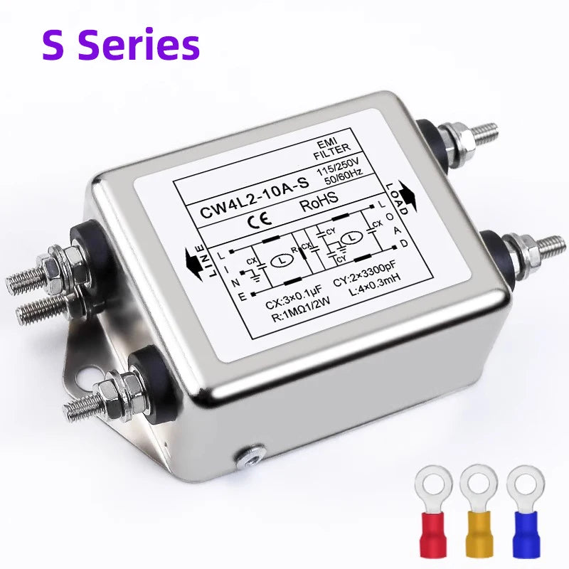 Single Phase AC Power EMI Filter CW4L2-10A-T/S CW4L2-20A-T/S for CO2 Laser Engraving Machine T/S Series 115V/250V 20A 50/60HZ
