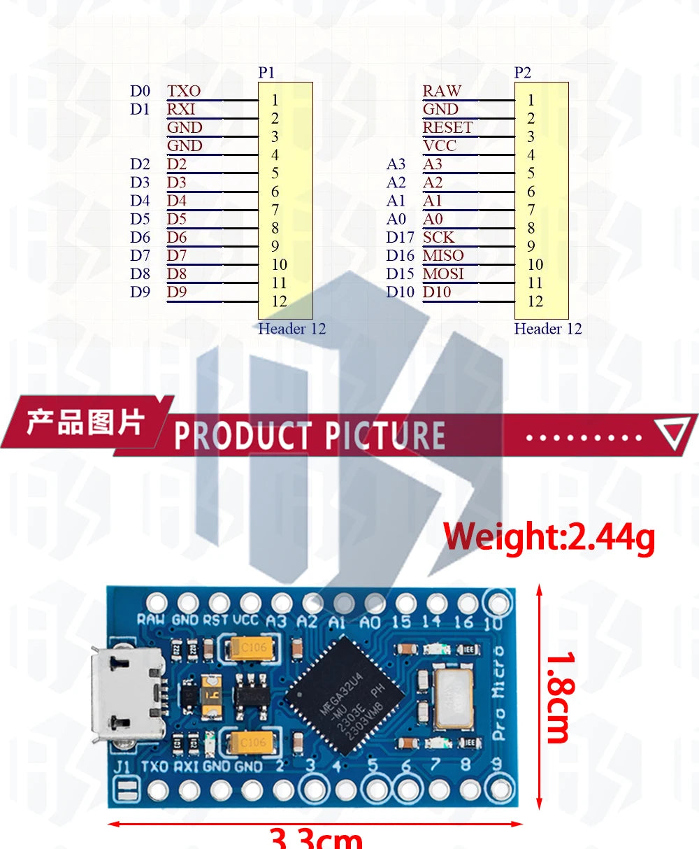 Pro Micro ATmega32U4 5V 16MHz Replace ATmega328 For Arduino TYPE-C  With 2 Row Pin Header For Leonardo Mini Usb Interface Pro
