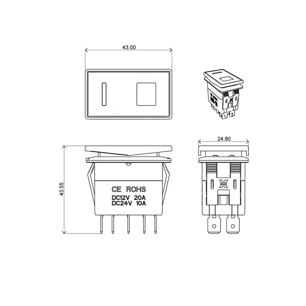 ABILKEEN ON-OFF-ON 3Position Latching KCD2 Rocker Push Button Dual LED Light Rocker Toggle Switch 2NO2NC with 7Pin Terminal