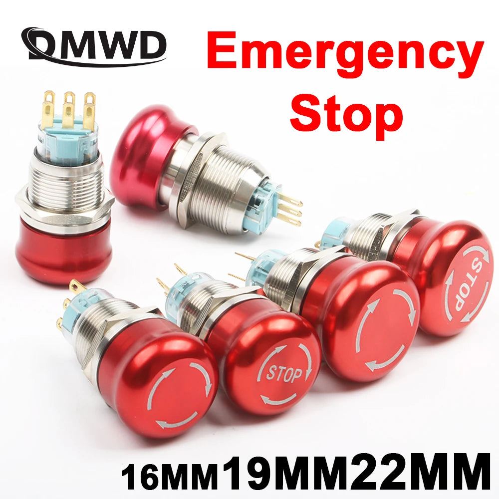 16mm 19mm 22mm Metal copper Emergency stop Push Button Switch Latching Car press button pin terminal Normal open Knob Rotary