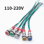 5pcs 6mm Metal Indicator Light LED Warning Signal Lamp Pilot With Wire 3V 5V 6V 12V 24V 220V Red Orange Blue Green White