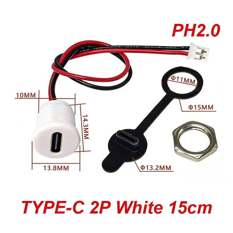 1/5PC 2/4/5Pin USB Type C Connector Type-C Female Socket With PH2.0 Terminal Nut Locking Plate Waterproof Fast Charging JackPort