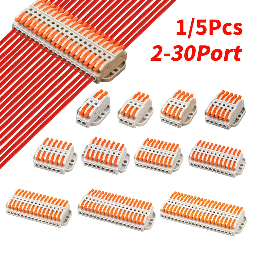 2P-30P Lever Electrical Wire Connector Terminal Block Electrical Cable Connectors Wire Terminals 1 In 1 Out Screw Mount 600V 32A