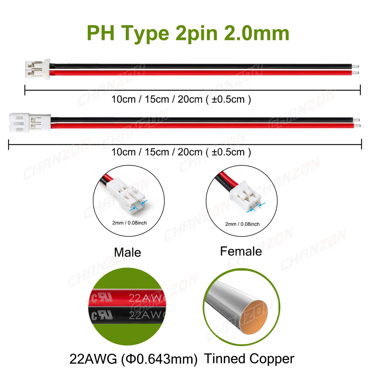 SM XH PH 2.54mm 1.25mm JST Connector Cable for 2 Pin Balance Adapter XH2.54 2.54 1.25 2Pin 2P Battery Male Female Connect Plug