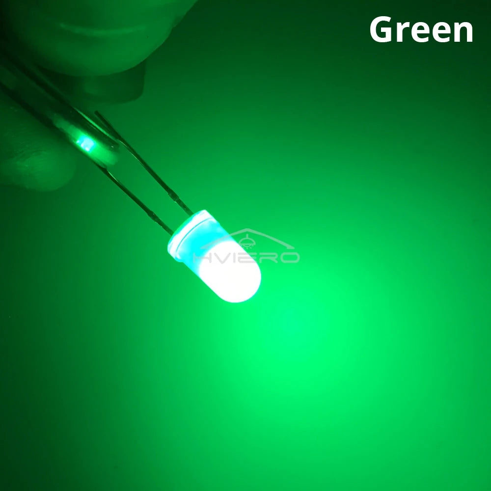 100pcs 5mm Round Diffused White Red Green Blue Yellow Warm Lightemitting Diode 2pin LED 6000~6500K Bulb Light Diodes Lamp 3V