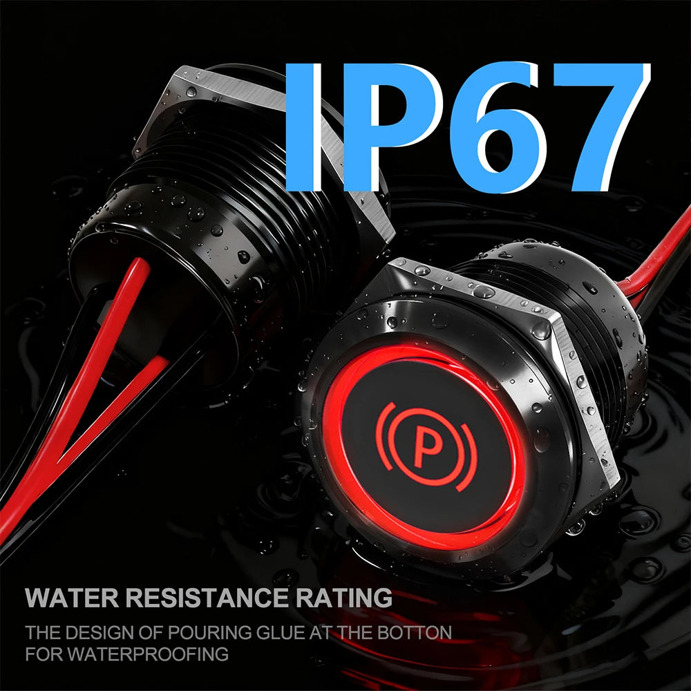 FILN 2Pcs 22mm Symbol Push Button Switch 20A IP67 Waterproof Latching Momentary Marine Switches 185 Replacement Symbols 5V-24V