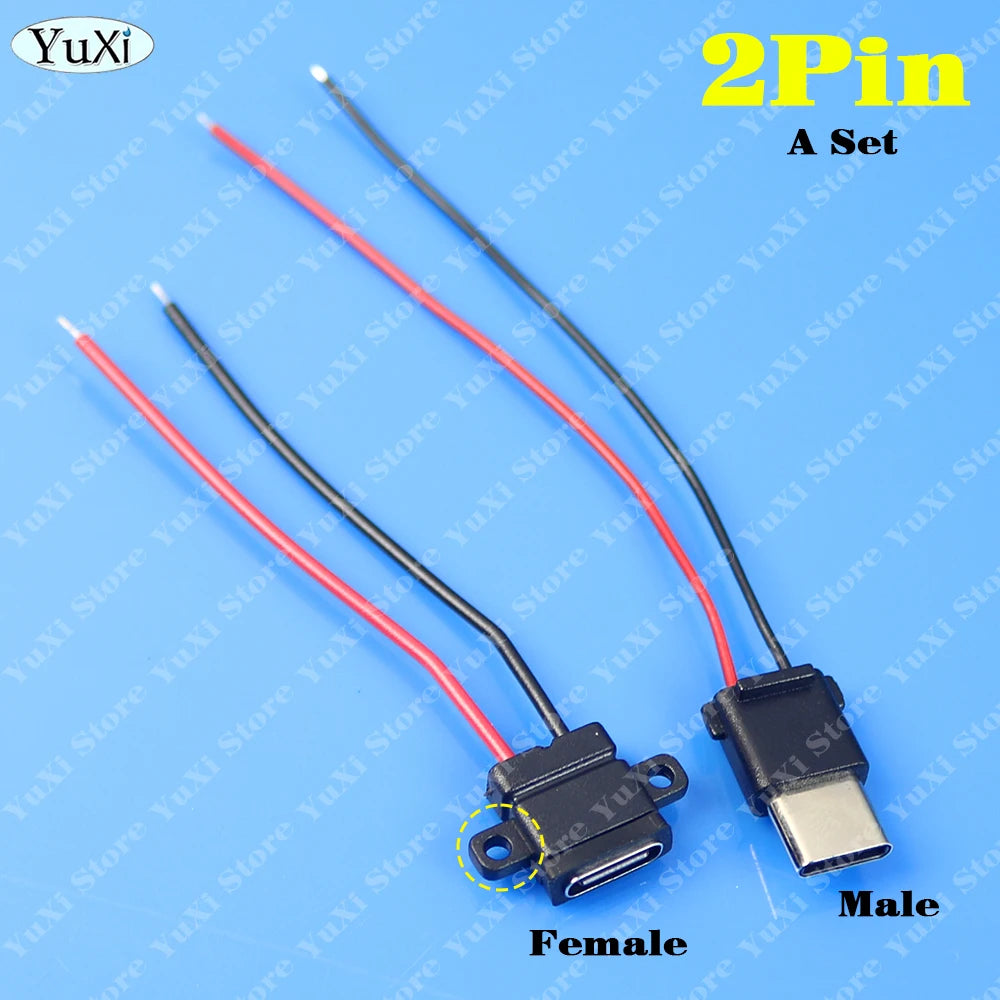 USB Type-C Waterproof Connector Male Female 2Pin Fast Charging Jack Port USB-C 4Pin Charger Plug Data Transmission Cable 3A 5V