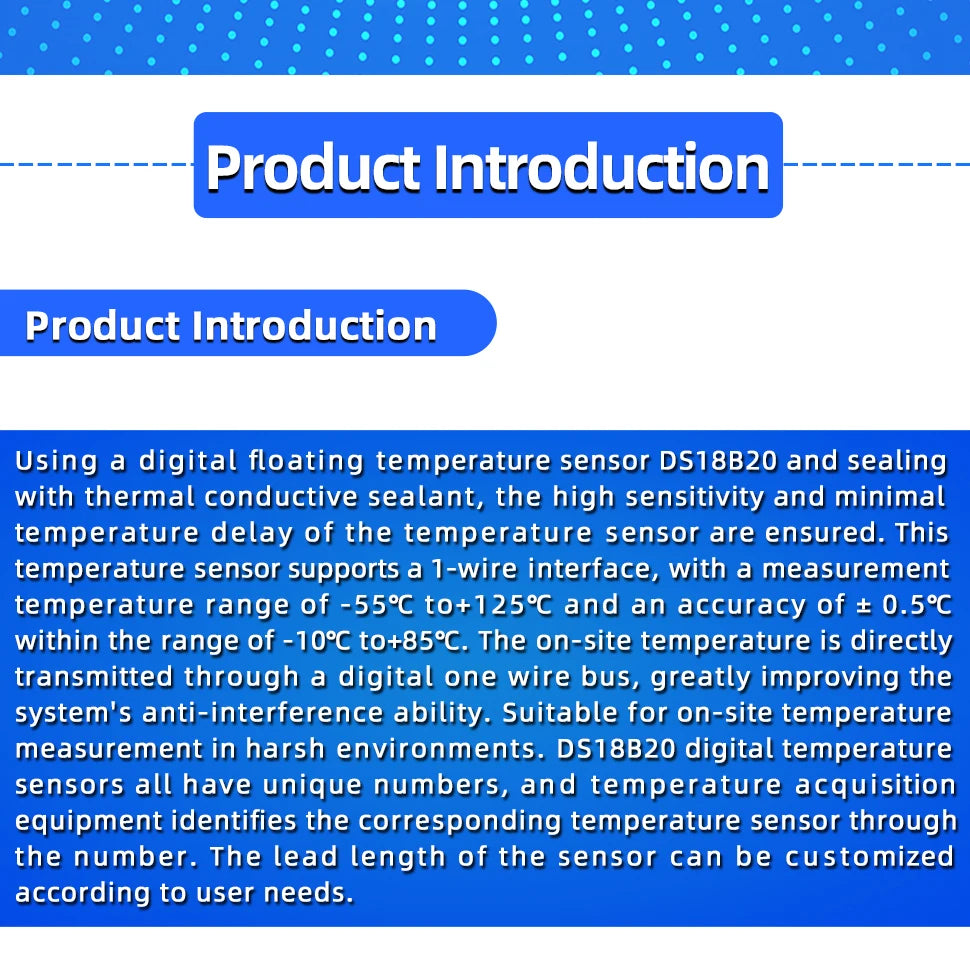 1PCS DS18B20 Temperature Probe Sensor Stainless Steel Package Waterproof Digital Temperature Sensor 1M/2M/3M