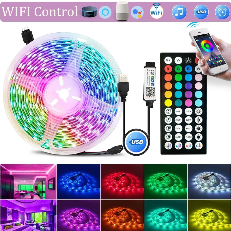 1-20M USB LED Strip Lights WIFI APP Control Color Changing 5050 RGB Led Light Flexible Lamp Tape for TV Backlight Room Decor