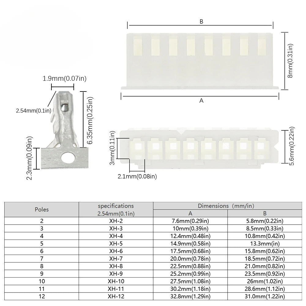 10pairs JST XH2.54 2/3/4/5 Pin Terminals Plastic Shell Male Plug Female Socket Wire Connector XH 2.54 2P 3P 4P 5P 6P 7P 8P 9P
