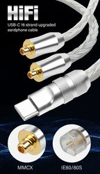 16 Core Silver Plated For iPhone USB C 3.5mm to MMCX IE80 Balanced Cable Connector For Sennheiser Earphone Balance Upgrade Cable