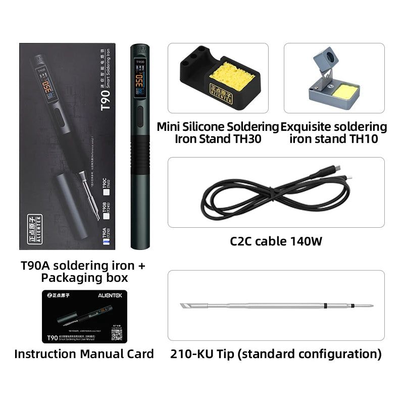 ALIENTEK T90 Smart Soldering Iron PD 140W Adjustable Temperature DC 28V 80-450℃ Welding Solder Station Kit C245 C210 T65 Tools