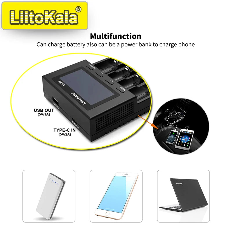 LiitoKala for 18650/26650/AA/AAA Li-ion/Ni-MH LCD Display Safe Fast Charging Lii-M4/M4S 4-Slot Smart Charger