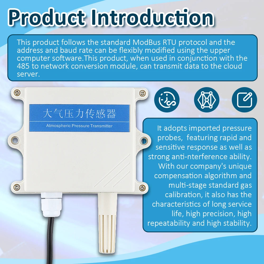 Atmospheric Pressure Sensor Transmitter Output RS485 0-5V 0-10V 4-20MA Weather Air Pressure Detector Barometric 30~110Kpa