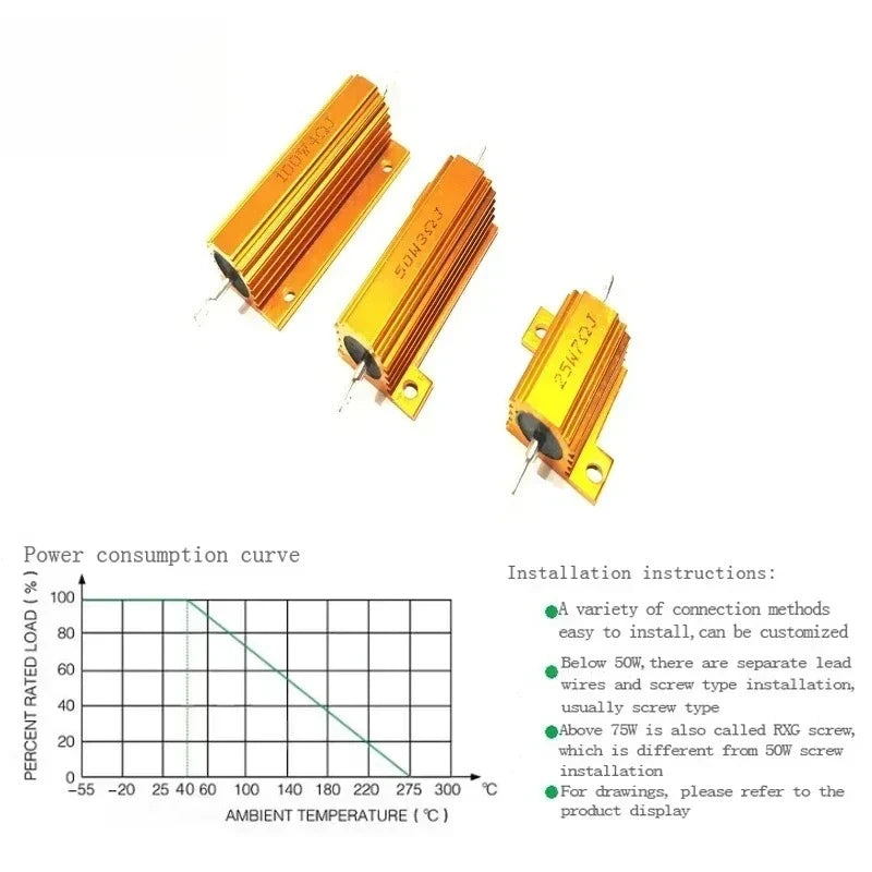 2/4PCS 10W 50W 100W Aluminum Resistor 1/6/8 Ohm 0.1-10KΩ Metal Case Load Resistor for Power Supply Test