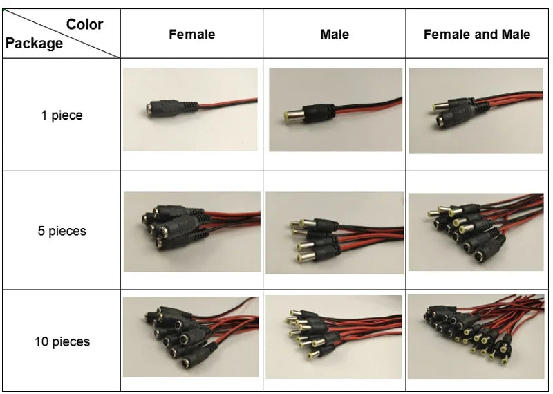 1 5 10piece Male Female DC Power Connector 5V 12V 5.5x2.1mm Wire Cable Plug Adapter for TV Camera 5050 2835 LED Strip Tape Light