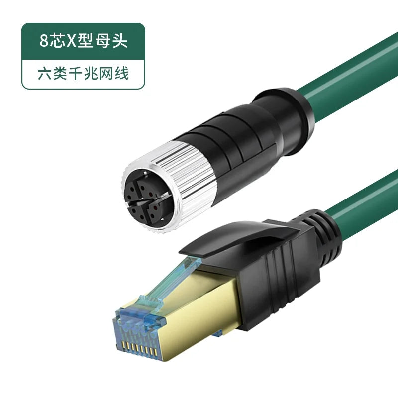 Waterproof M12 8Pin X Code to RJ45 Connector Cable 4Pin A/D-Type CAT6 Ethernet Wire Industrial Camera Shielded Twisted Pair Line