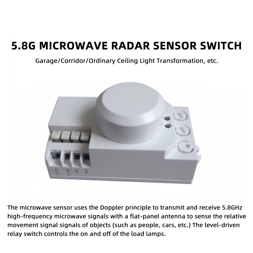 Diymore 5.8G Microwave Radar Sensor Switch AC85-250V Intelligent Energy Saving Control Microwave Radar Sensor Motion Detector