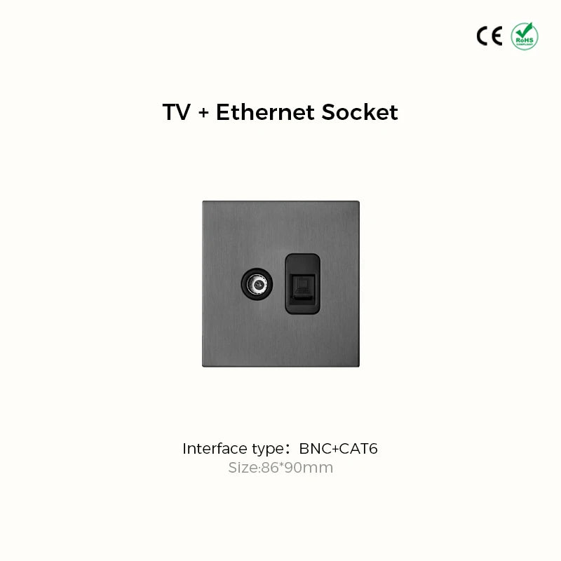 Avoir Wall Toggle Switch Gray Stainless Steel Panel Light Switches 2Way Power Socket Europe Korea French Electrical Outlets Home