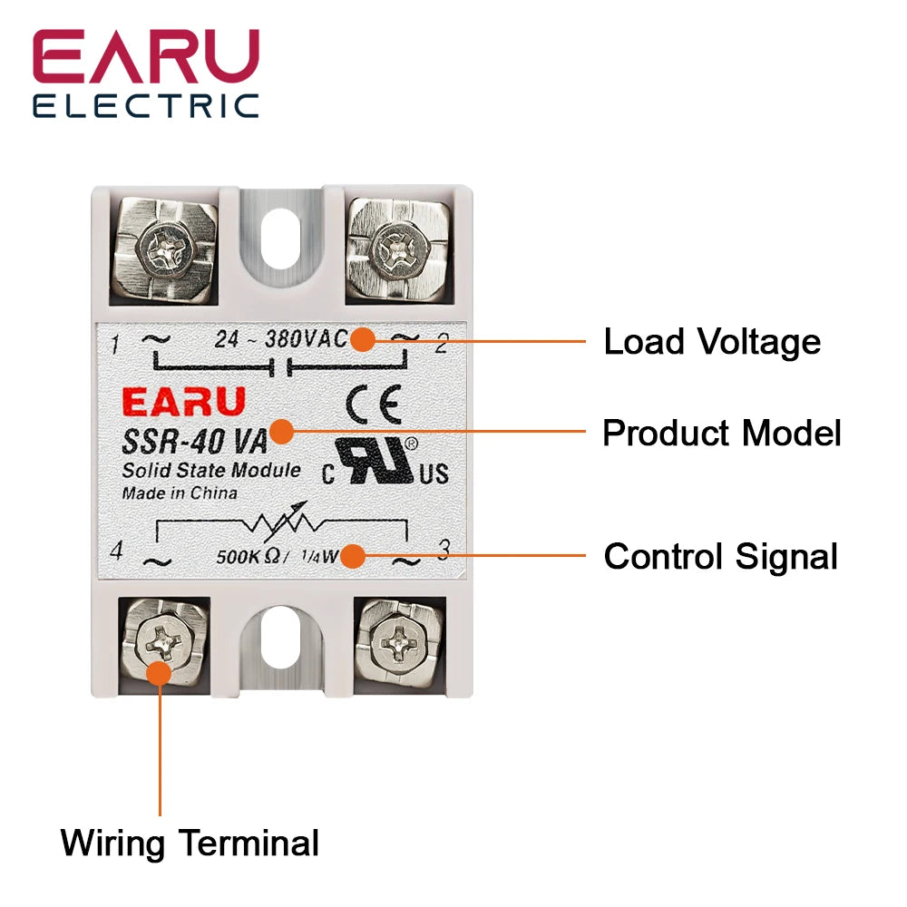 EARU SSR-10VA/25VA SSR-40VA SSR Solid State Relay Voltage Regulator AC 24V-380V Output Potentiometer PID Temperature Controller
