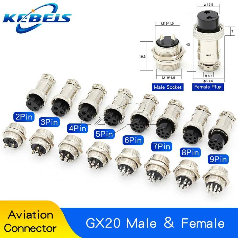 1set GX20 aviation plug and socket connector GX20-2/3/4/5/6/7/8/9/10/12 core connector connector 20mm
