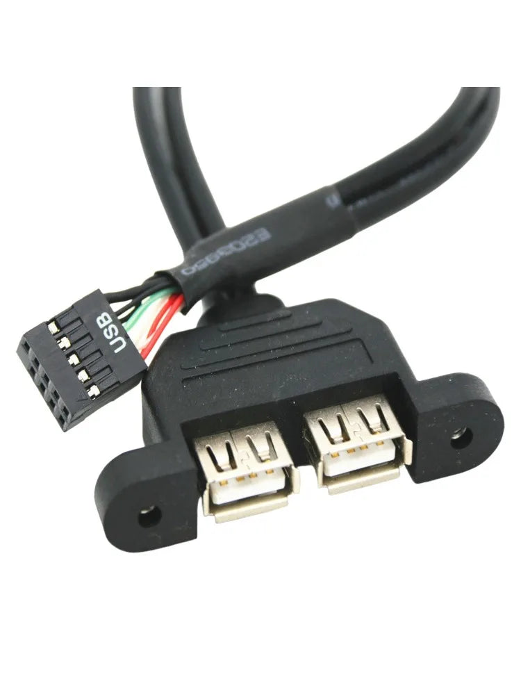 9Pin USB2.0 Internal Cord,Dual USB-A Panel Mount Female,2.54mm MB Front Header,30cm/50cm Option PC Chassis Front Panel DIY