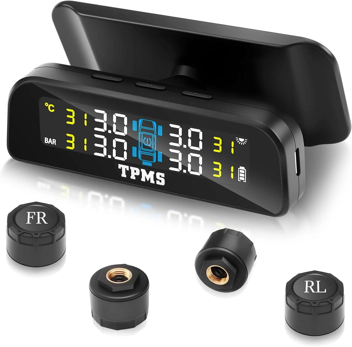 Tire Pressure Monitoring System with Solar Charge LCD Display Real TimeTPMS with 4 External Sensors For Car RV SUV MPV Truck