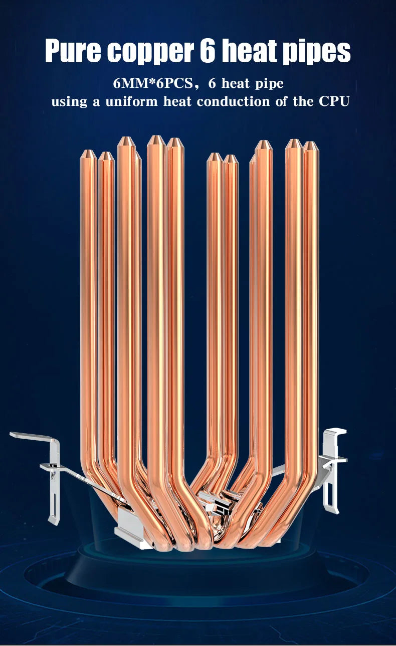6 Heat Pipe CPU Cooler 4Pin PWM PC Quiet Air Cooler Fan for Intel LGA 1366 1700 1200 1150 1151 1155 2011 X79 X99 AM3 AM4 AM5