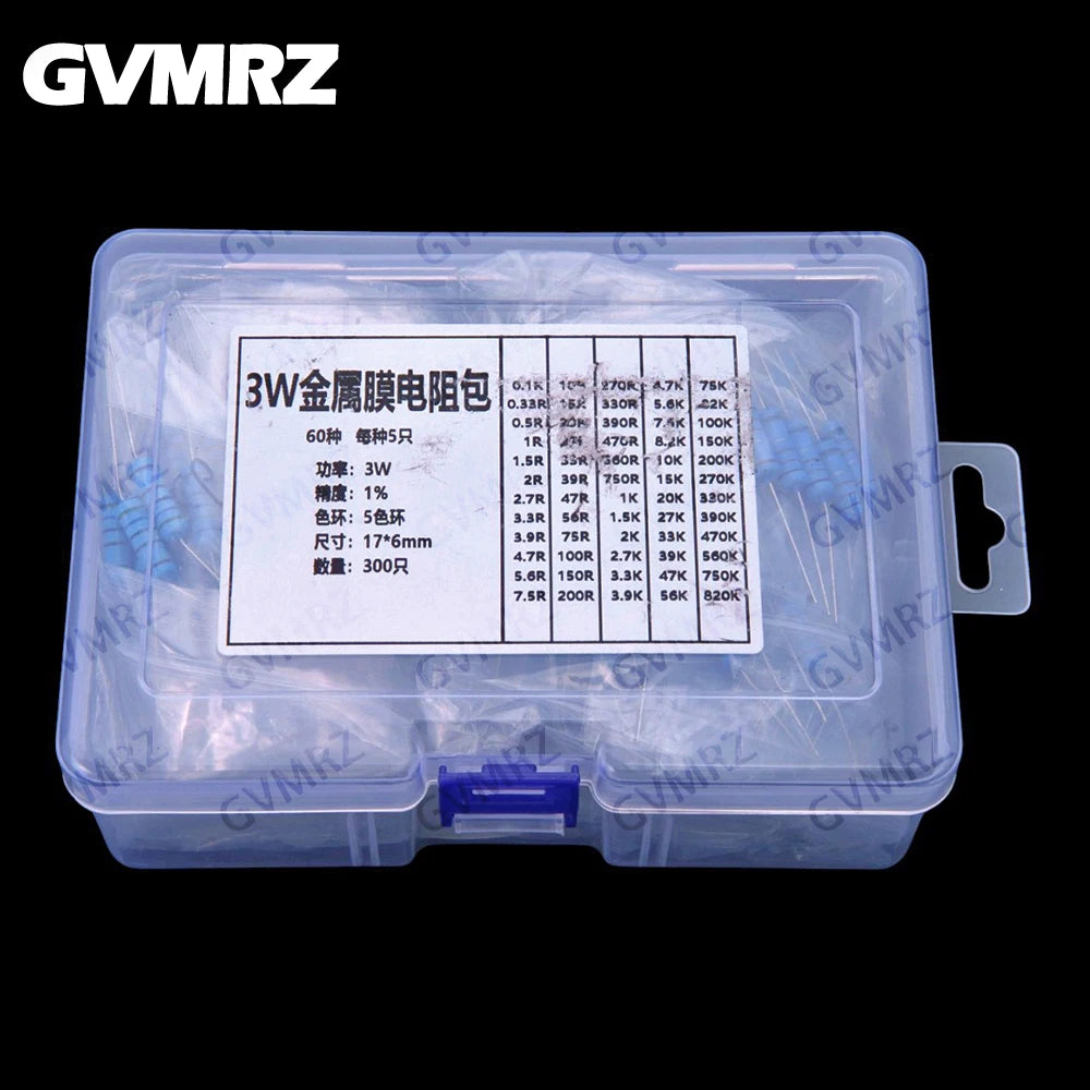 60Values 1/2W 1W 2W 3W 1% Metal film resistors kit dip 0.1R 100R 200R 300R 1K 2K 3K Resistor