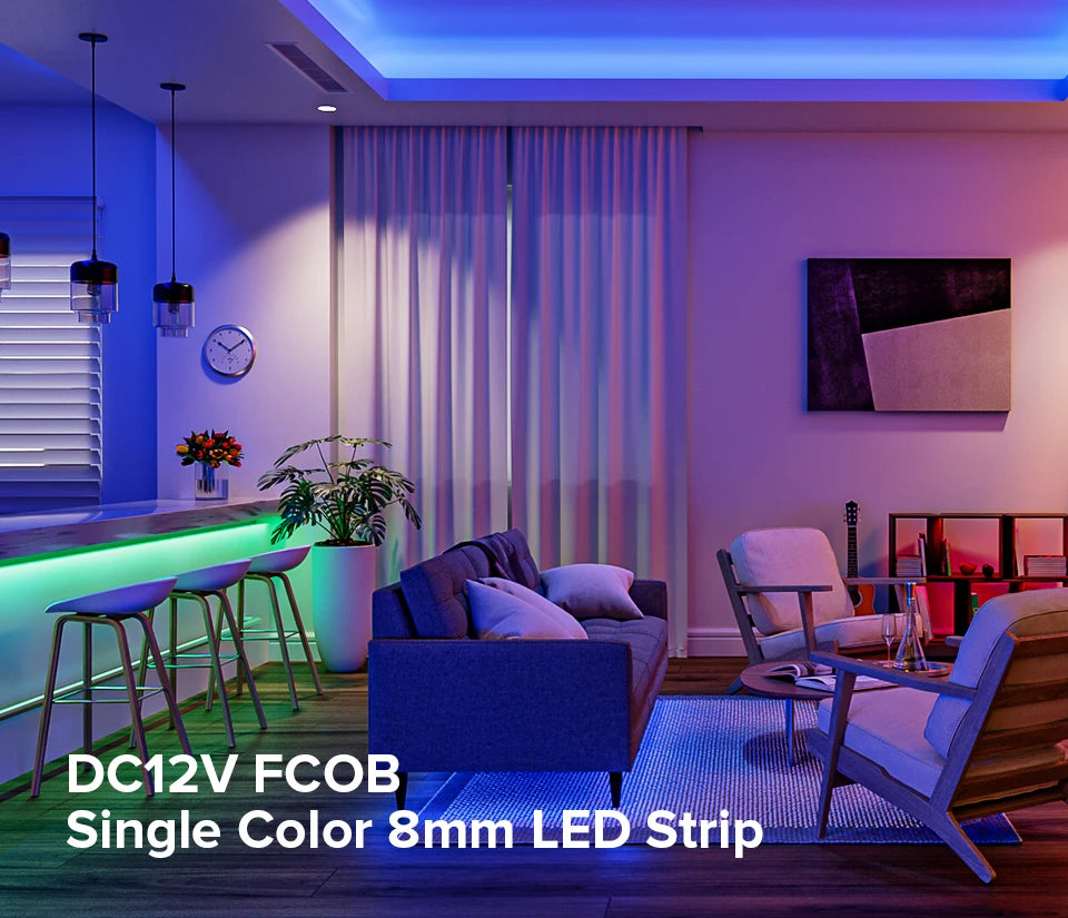 FCOB LED Strip 12V Flexible 5mm 8mm Width High Density Blue White Red Green Pink Yellow Flexible Dimmable RA90 Cob LED Strip