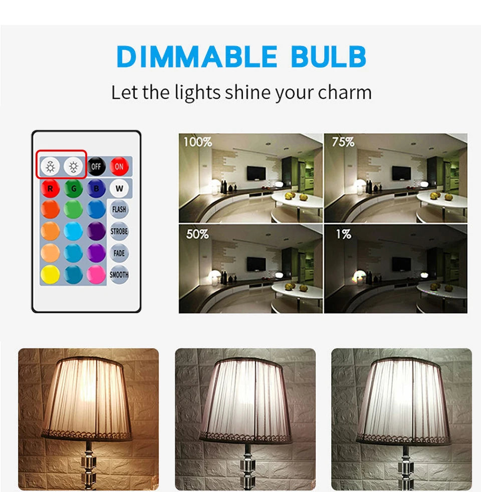 1-10PCS LED Intelligent RGBW Bulb GU10 E27 E14 24 Key Infrared Remote Control AC110V 230V 6W 10W Color Plus White Light Dimming