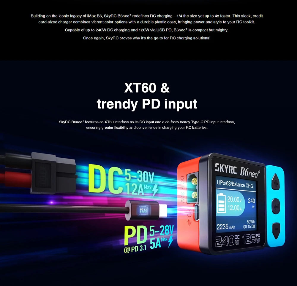 SKYRC B6neo / B6neo+ LiPo Battery Smart Balance Charger DC 200W PD 80W Input for RC Model Car Ship Boat Airplane