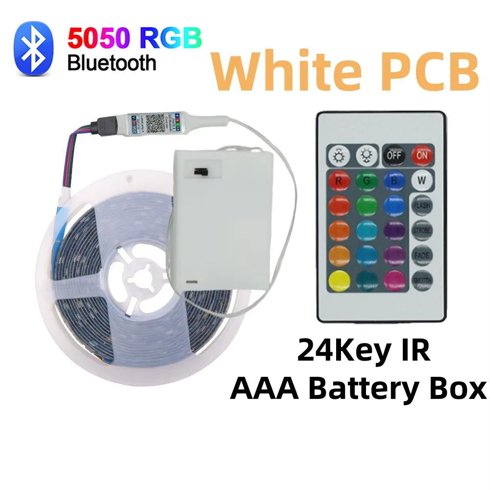 5V LED Strip Lights RGB 5050 3AA Battery Powered Flexible LED Light Strip with Remote Control for TV Backlight Bars Cabinets