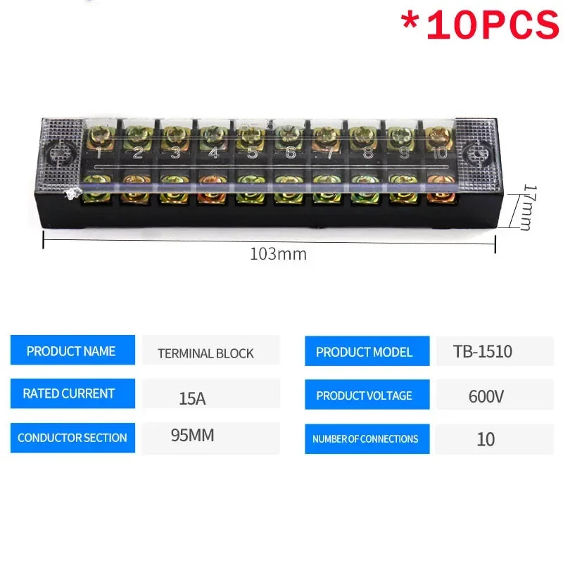 10PCS TB-1503/TB-1506 15A TB-2503/TB2506 600V 15A Dual Row Strip Screw Terminal Block wire Fixed Wiring Board connector