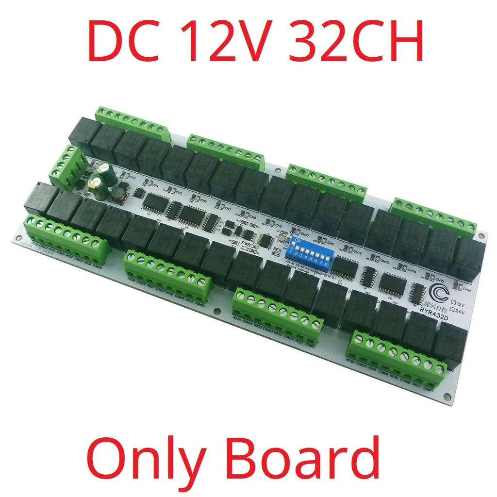 4-32CH 10A 20A DC 12V 24V RS485 Bus Relay Module DIP Setup Parameters Modbus RTU Serial Port UART Switch Board HMI PLC