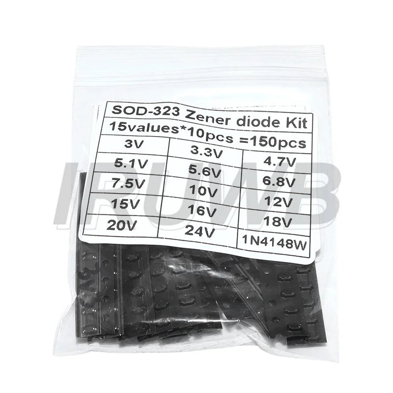 15Values*10Pcs 3V 3.3V 4.7V 5.1V 5.6V 7.5V 150Pcs 15 Values Zener Diode Kit SOD-123 1206 SOD-323 0.5W Zener Diode SMD Package