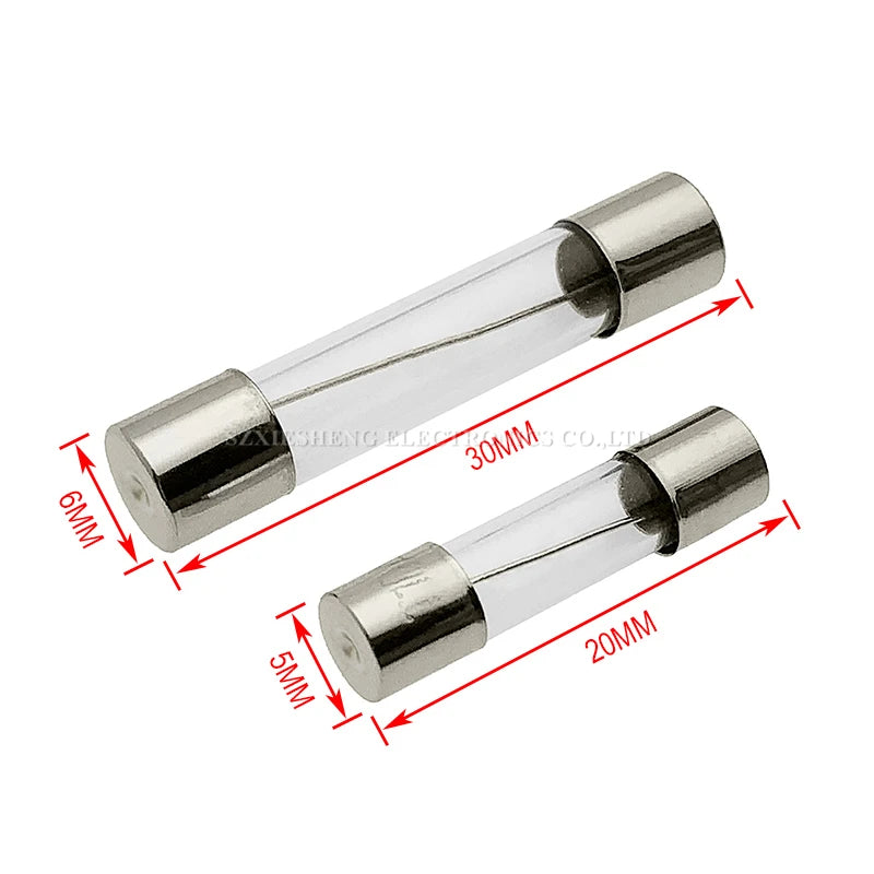 10PCS 5*20/6*30MM Fast Blow Glass Tube Fuse F0.1A 0.2A 0.5A 1A 1.5A 2A 2.5A 3.15A 4A 5A 6.3A 7A 8A 10A 12A 15A 20A 25A 30A 250V