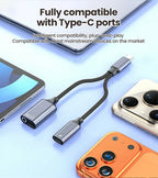 3 in 1 USB C Adapters Type-C to 3.5mm/Type-C Headphones+ Type-C Charging Connector For iPhone 15-17 Xiaomi Huawei Samsung Phones