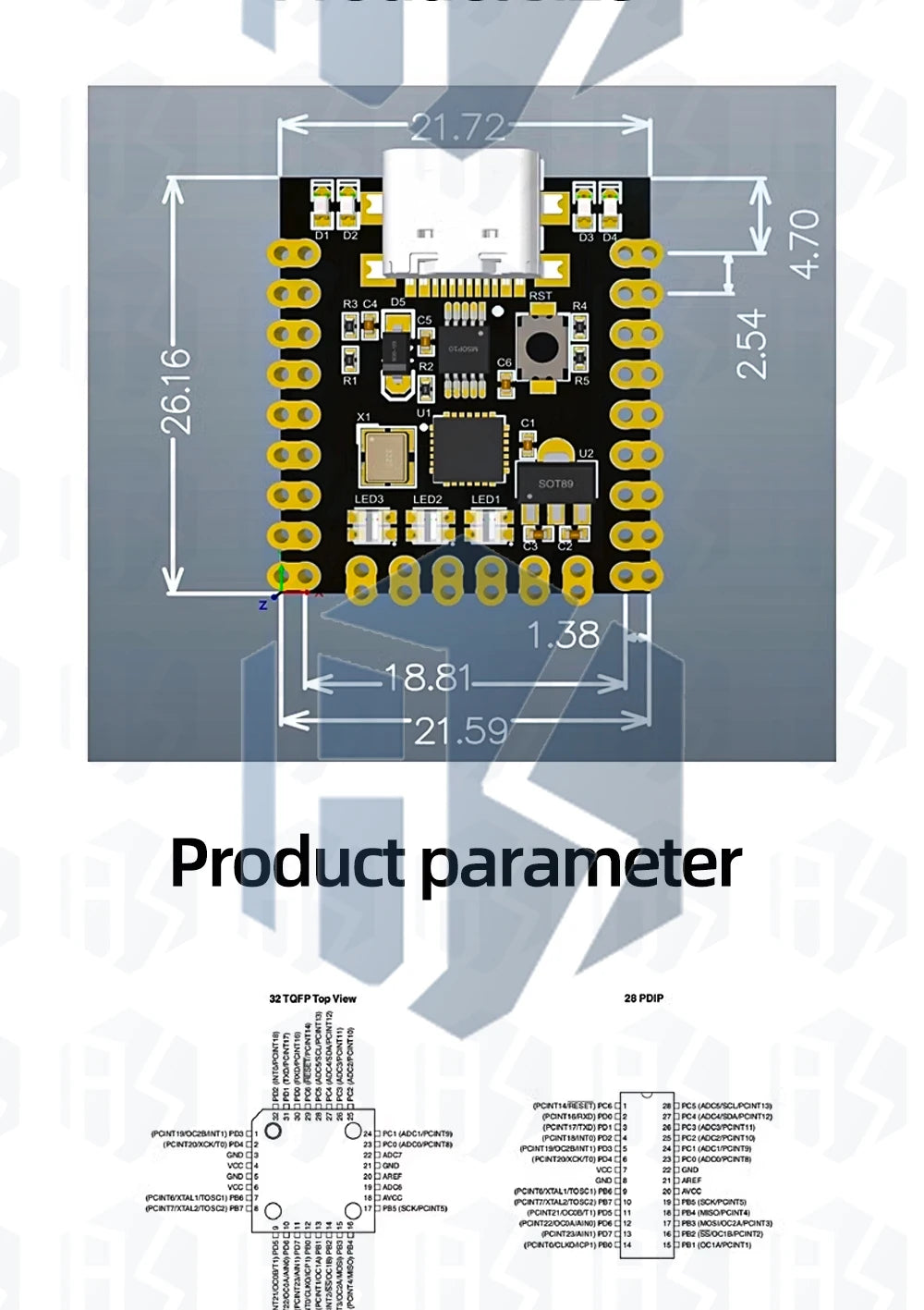 For arduino nano mini ultra small typec development board atmega328p chip ch340 serial port