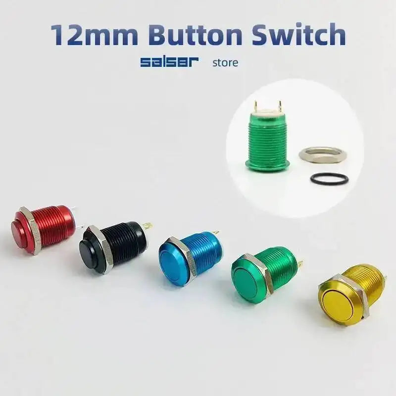 10pcs 12mm Anodize Red Blue Green Black Yellow Waterproof High Flat Head Momentary Fixation Latching Metal Push Button Switch