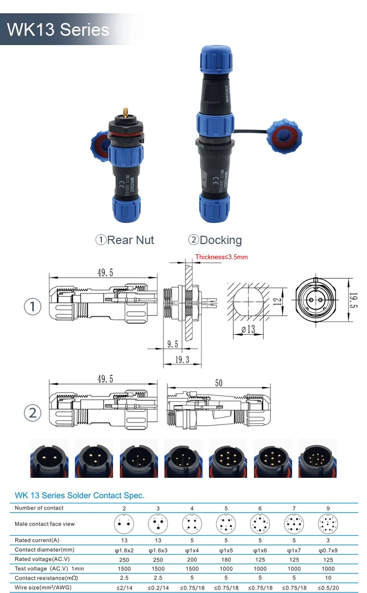 SP11 Tin Soldering Waterproof Connector IP68 Male Plug&Female Socket Rear-nut Docking Panel Mount 2/3/4/5 Pin Cable Wire Connect