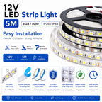 5M 12V LED Strip Light 3528 5050 SMD LED Tape RGB Red Green Blue White Warm White Waterproof Flexible Light for Home Decor