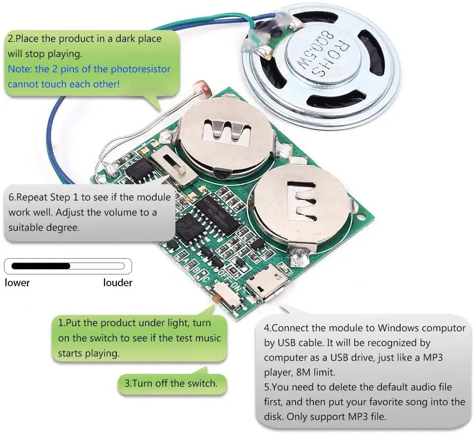 DIY Light Sensor Sound Module Micro USB Recordable Sound Chip 8M Memory Speaker Talking Programmable Music Player Box