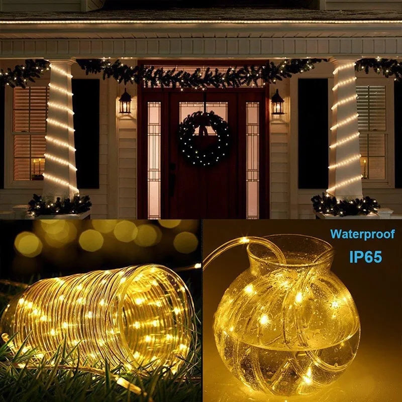 1pack Solar Rope Lights Solar LED Light Path Outdoor Garden Solar String Lights Waterproof Outdoor Lighting Strips 8 Light Modes