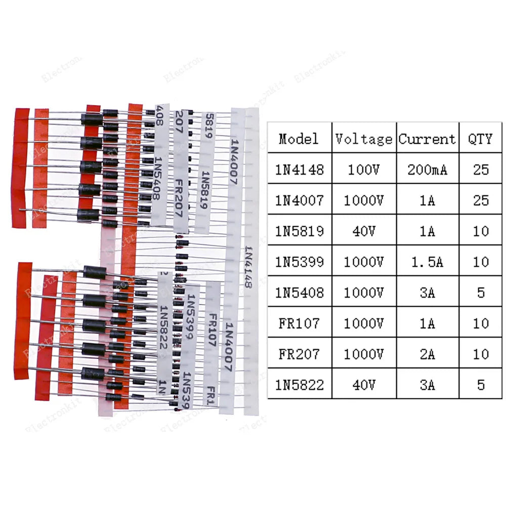 DIP SMD Zener Diode Fast Switching Schottky TVS Diode Assorted Kit 1N4007 1N5408 FR207 1N5819 1N5822 1N4148 10A10 M7 SS14 2V-47V