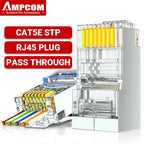 AMPCOM RJ45 Connector 50U Gold Plated CAT7 CAT6 CAT5E Pass through Modular Plug 8P8C Crimp End for Solid Wire Stanrded Ethernet