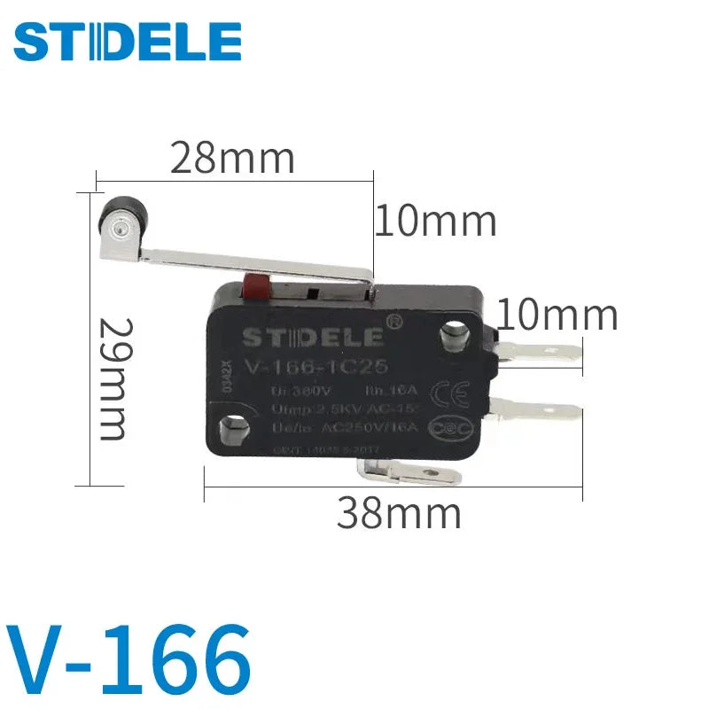 V-16 series micro-motion button limit travel switch with 3 pins, suitable for coffee machine and other small household appliance