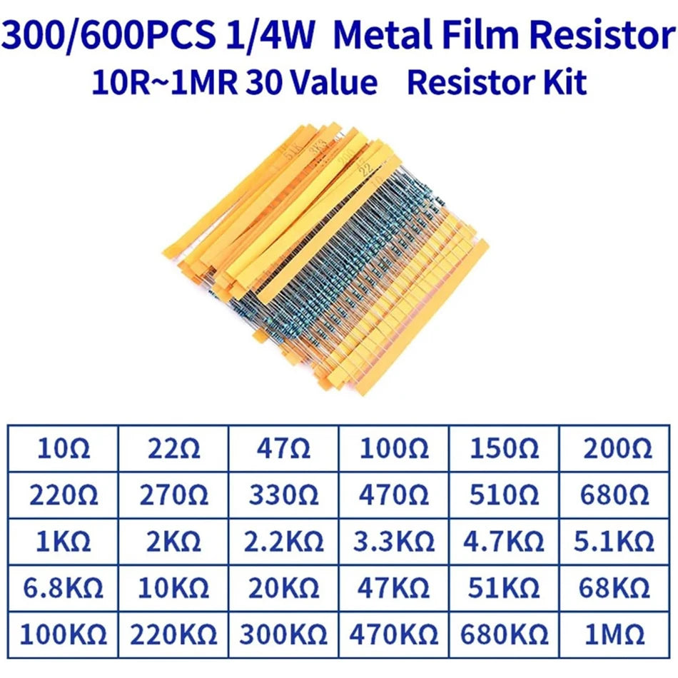 300/600/820pcs Resistor Kit 10 Ohm-1MOhm Resistors 1/4 W ±1% Carbon Film Single Resistor Electrical Electronics 30/41 value