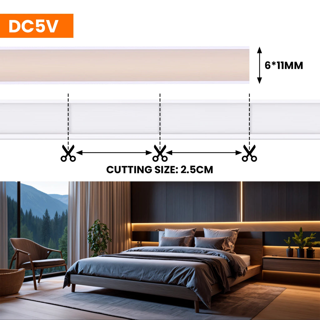 DC5V COB LED Strip With Switch 320Leds/m Flexible Neon Light USB Power Waterproof FOB LED Lights 3000K-6000K Ribbon Tape