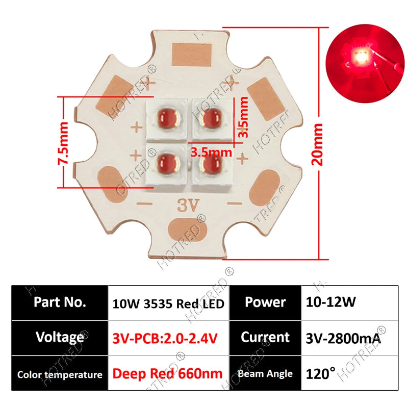10W High Power LED Chip IR Infrared 660nm 680/730/760/810/850nm 12W 3535 Bead 2V 4V 8V 700/1400/2800mA For Night Vision Security